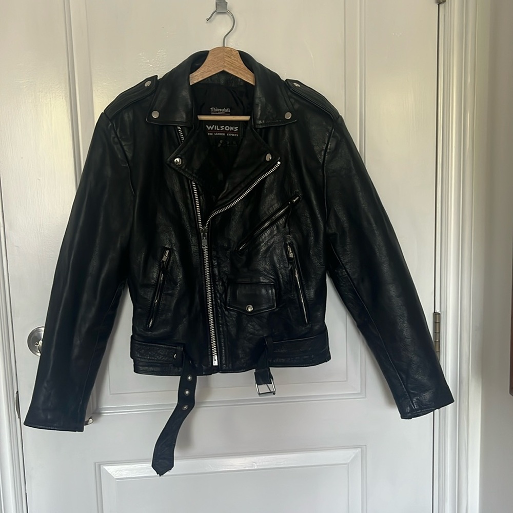 Wilsons Thinsulte black leather motorcycle jacket 90s size small